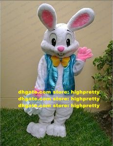 Lindo blanco conejito de Pascua Bugs mascota disfraz Mascotte Jackrabbit liebre conejo Lepus con largas orejas rosadas cara feliz No.1769