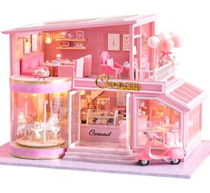 Mignebee DIY Dollhouse Wooden Dolles Houses Miniature Doll House Meubles Kit Casa Musique LED Toys for Children Gift Gift A73 Y207352662