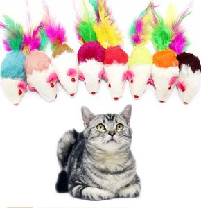 Cuter colorido suave vellón falso ratón juguetes para gato pluma divertido jugar mascota perro gato animales pequeños juguete gatito