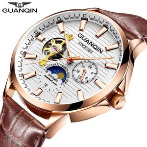 Cwp GUANQIN 2021 montre horloge lumineuse hommes automatique étanche mécanique cuir or rose squelette affaires relogio masculino270V