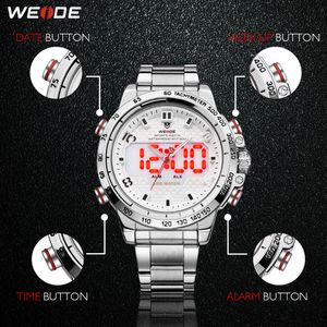 cwp WEIDE montre homme sport rétro-éclairage affichage LED alarme analogique date automatique armée militaire bracelet en acier inoxydable quartz Relogio Masculino