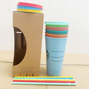 Vasos termocrómicos Star Bucks para bebidas, plástico cambiable en frío, pajita que cambia de Color, vasos de materiales PP