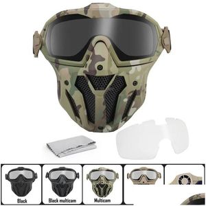 Gorras de ciclismo Máscaras 2 Lentes Tácticas FL Mascarilla con micro ventilador Anti niebla Caza Tiro Militar Combate Airsoft Paintball Gafas Dhrlr