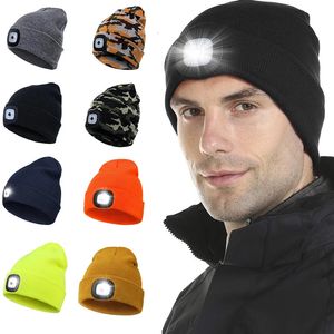 Gorras de ciclismo Máscaras Luz LED Sombrero de punto Cálido Gorro elástico Otoño Invierno Deportes al aire libre Noche Senderismo Pesca Camping Glow Bonnet Unisex Faro 231129