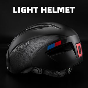 Cycling Caps Masks ROCKBROS Bicycle Helmet Cycling LED Light Rechargeable Cycling Helmet Mountain Road Bike Helmet Sport Safe Hat For Man 230603