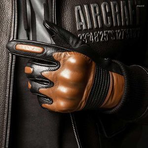 Gants de cyclisme écran tactile moto cuir de vache rétro Moto doigt complet gant Style Cowboy pour hommes Moto accessoires 1 paire