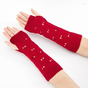 Gants de cyclisme femmes élégant main plus chaud hiver bras Crochet tricot creux coeur mitaine chaud sans doigts