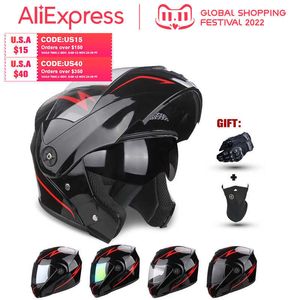 Cycling Helmets DOT Certification Uchoose Motorcycle Helmet Double Lens Cross Section Helmet Safety Modular Flip Helm Unisex Helmet With Visor T221116