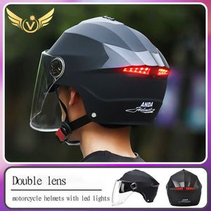 Cycling Helmets Motorcycle Helmets With Led Lights Moped Helmet Electric Scooter for Men Women With Double Visor Rechargeable Bicycle Light Bike T221107