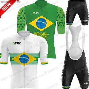 Jersey de ciclismo Sets 2023 Brasil Cycling Jersey White Green Set Brasil National Team Cycling Clothing Men Road Bike Shirt Traje Bicyc Bib Bibs L48