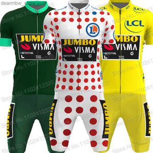 Jersey de ciclismo Sets 2023 France Tour TDF Cycling Jersey Set Seve Green Yellow Clothing Road Bike Camisetas traje Bicyc Shorts MTB ROPA L48