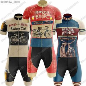 Jersey de cyclisme sets 2023 Vintage Cycling Jersey Retro Beer Riding Club Set Summer Cyling Vêtements pour hommes