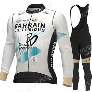 Maglia da ciclismo Imposta Bahrain Victorious Team TDF Set Abbigliamento manica lunga Giacca da bici da corsa Pantaloni tuta MTB Maillot 230706