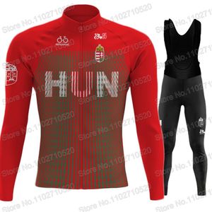 Ensembles de maillots de cyclisme Hongrie équipe nationale 2023 Set hommes manches longues hiver vert vêtements costume VTT vélo route pantalon bavoir Ropa Ciclismo 230825