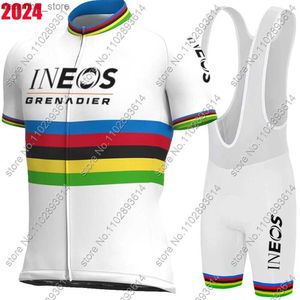 Jersey cycliste sets White Ineos Grenadier Team 2024 Cycling Jersey Set Short Champion Clothing Shirts Bike Suit Bicyc Bib Shorts Mtb Wear L48