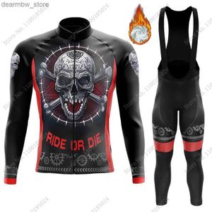 Jersey à vélo ensembles hiver 2022 Jersey Cycling Skull Set Ride Or Die Cyling Vêtements Long Seve Mens Bike Thermal Veste Suit MTB ROPA CICLISMO L48