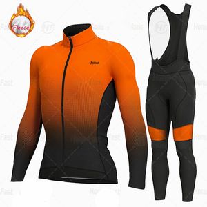 Maillot de cyclisme Ensembles Veste de cyclisme d'hiver Ensemble de maillot de vélo Hommes Polaire thermique à manches longues Vêtements de cyclisme VTT Vêtements de sport Vélo Uniforme 230525