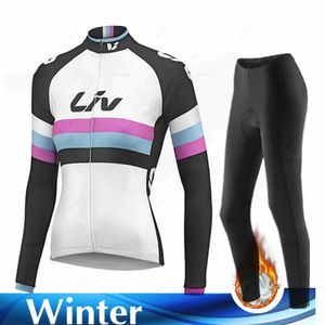 Ensembles de maillots de cyclisme Femmes vêtements de cyclisme Liv veste Kit hiver thermique polaire Jersey ensemble dame à manches longues élégant simplicité femme Cycle vêtements 231116