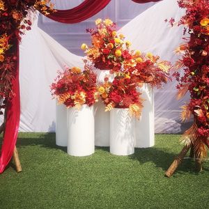 Soporte cilíndrico para pastel, columna de flores blancas, mesa de postre para decoración de fiesta de cumpleaños y boda