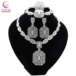 CYNTHIA, juegos de joyas para mujer chapados en plata, collar, pendientes, pulsera, anillo, accesorio nupcial indio africano de Dubái 240118