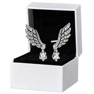 CZ Diamond Sparkling Wings Stud Earring para Pandora Auténtica plata esterlina Wedding Party Jewelry para mujer Novia Regalo Pendientes colgantes con caja original