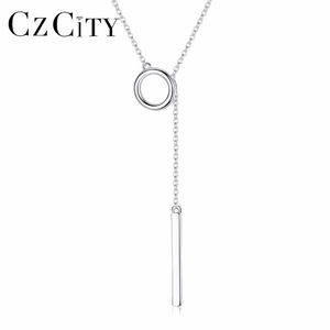 CZCITY Unique 925 Sterling Silver Bar Pendentif Colliers Simple Bande Épaisse Réglable Chaîne Colliers pour Femmes Parti Cadeau Q0531