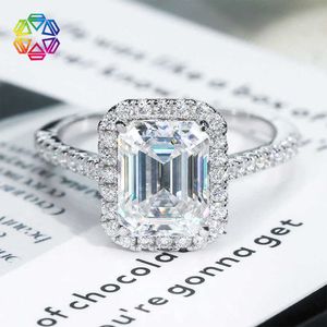 Ring Mosonite D-Color en argent pur Silver S925 Gold plaqué Emerald Cut 3/4/6 Womens Ring For Girlfriend 8DSD