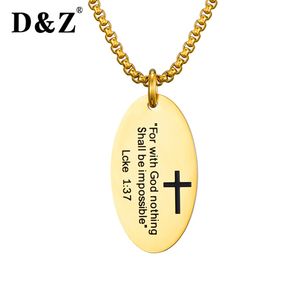 DZ 3 couleurs étiquette de chien croix Luke 1:37 dieu Bible colliers pendentifs avec chaîne à maillons de 24 