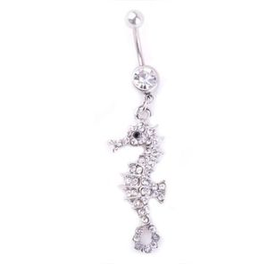 D0774f SeaHorse Belly Navel Button Ring Clear Stone012347946669