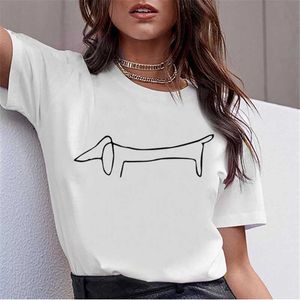 Dachshund Pug Teckel Camiseta divertida Mujer Harajuku Lindo perro Camiseta Pit Bull Camiseta Top Mujer X0527