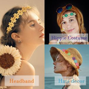 Daisy Flower Headflower Hippies Crown Hair Wreath Bohemian Floral Piece for Spring Tourism Wedding Festivals Fiesta