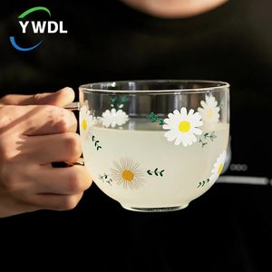 Daisy Flower Match Verg Mug-résistant à la chaleur Milk à avoine Tasse de farine d'avoine Clear Home Fruit Téleure à thé Coffee Drinkware Waterware 240401