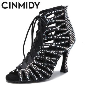 Dance Shoes CINMIDY Latin Dance Shoes Women Indoor Hollow Out Ballroom Dance Boots High Heels Party Shoes Tango Salsa Shoes For Dancing 230518