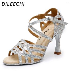 Chaussures de danse Dileechi Silver Golstone Femmes latines Salas Salle de bal Perle High Heel 9cm Waltz Software Glitter