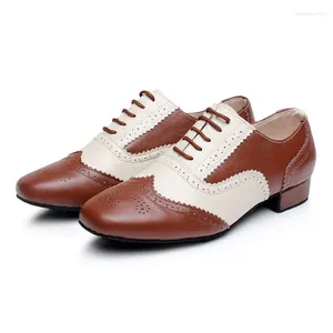 Zapatos de baile de cuero para hombres zapatillas de baile modernas de salas de baile de fondo suave cuadrado