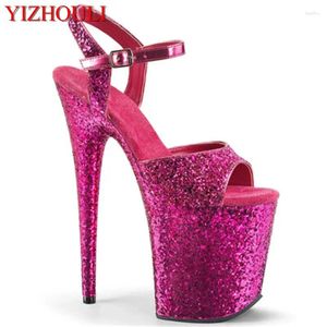 Zapatos de Baile Rosa Rojo 20cm Plataforma Impermeable Lentejuelas Sexy.Los bailarines de barra de tacón alto usan en el verano