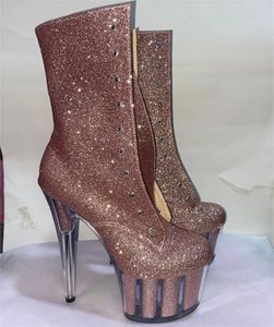 Zapatos de baile sexis para mujer, Material brillante de un solo lado, tacones de aguja de 17cm, zapato puesta en escena para fiesta en barra para primavera y otoño