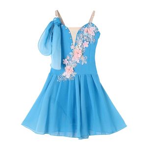 Dancewear Enfants Robe de Ballet Filles Rose Bleu Blanc Mousseline de Soie Classique Justaucorps Robe de Ballet Pour Enfants Danse Moderne Chinois Sling Robe 231021