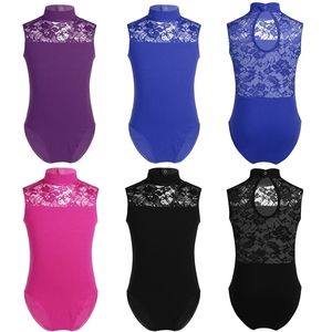 Dancewear kids leotard sans manches tortue village pour enfants couche dentelle de back ballet dance gymnastique combinaison pour filles sz 5-14 221007