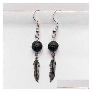 Dangle Chandelier Angel Wings Black Lava Stone Boucles d'oreilles DIY Aromathérapie Huile Essentielle Diffuseur Dangle Boucles d'oreilles Bijoux pour Dhgarden Dhwfd