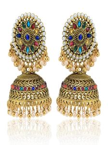 Cuelga la lámpara Bollywood joyería étnica tradicional tono dorado Jhumka pendientes joyería para mujeres ropa de fiesta WeddingDangle Da1285099