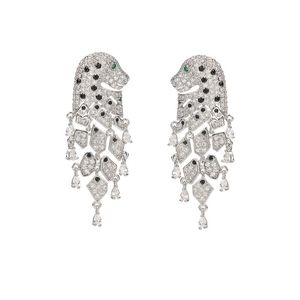 Balancent lustre cubique Zircon CZ léopard avec boucle d'oreille à breloques pour femmes fille bijoux de bal 925 broche en argent CE11462Dangle