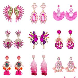 Cuelga la lámpara cuelga la lámpara al por mayor 48 estilos declaración encantadora serie rosa pendientes de gota de la borla de cristal para las mujeres niñas F Dhyia