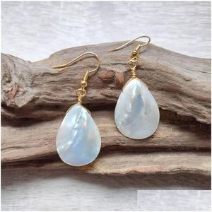 Dangle Chandelier Dangle Earrings Fuwo Simple Mother Of Pearl Earring Gold Wire Wrapped Feature Joyas de concha iridiscente para mujeres Dhlwx