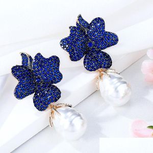 Dangle Chandelier Boucles d'oreilles Godki Trendy Shell Perle Fleur Stud pour femmes 2022 Mode Oreille Candy Femme Brinco Grossiste Bijoux Drop D Dhksy