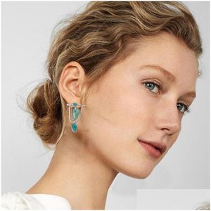 Dangle Lustre Mode Vintage Ethinic Vert Résine Pierre Boucles D'oreilles Pour Les Femmes Sier Couleur Naturel Bohème Boucle D'oreille Wh Dhgarden Dhbeo