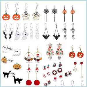 Boucles d'oreilles à tige pendantes pour Halloween - Citrouille/araignée/sorcière/fantôme/chauve-souris/skl/lèvres de vampire/toile d'araignée S pour femme Dhujz