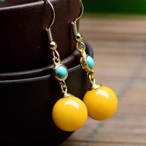 Dangle Lustre Incrusté Turquoise Jaune Boule De Cire D'abeille Longue Dames Boucles D'oreilles Style Chinois Charme Lumière De Luxe Bijoux Pour Les Parents GiftsDa