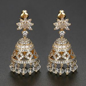 Dangle Lustre De Luxe Or Couleur Jhumka Perles Boucles D'oreilles De Mode Femmes Ethnique Gypsy Bell Tribal Vintage Dubai JewelryDangle Chandeli