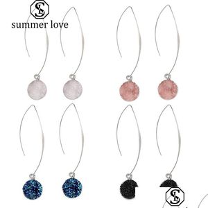 Dangle Lustre Nouvelle Arrivée Vert Rose Noir Blanc Résine Druzy Boucle D'oreille Pour Femmes Filles Haute Qualité Cuivre Or Sier Crochet Fashio Dhhyx